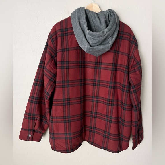 Levi's Francico Sherpa Flannel hooded shirt jacket red NEW large - Picture 10 of 15